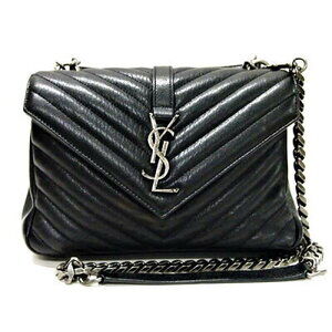 SAINT LAURENT PARIS College Chain Bag Black V Cross Quilting shoulder Yves